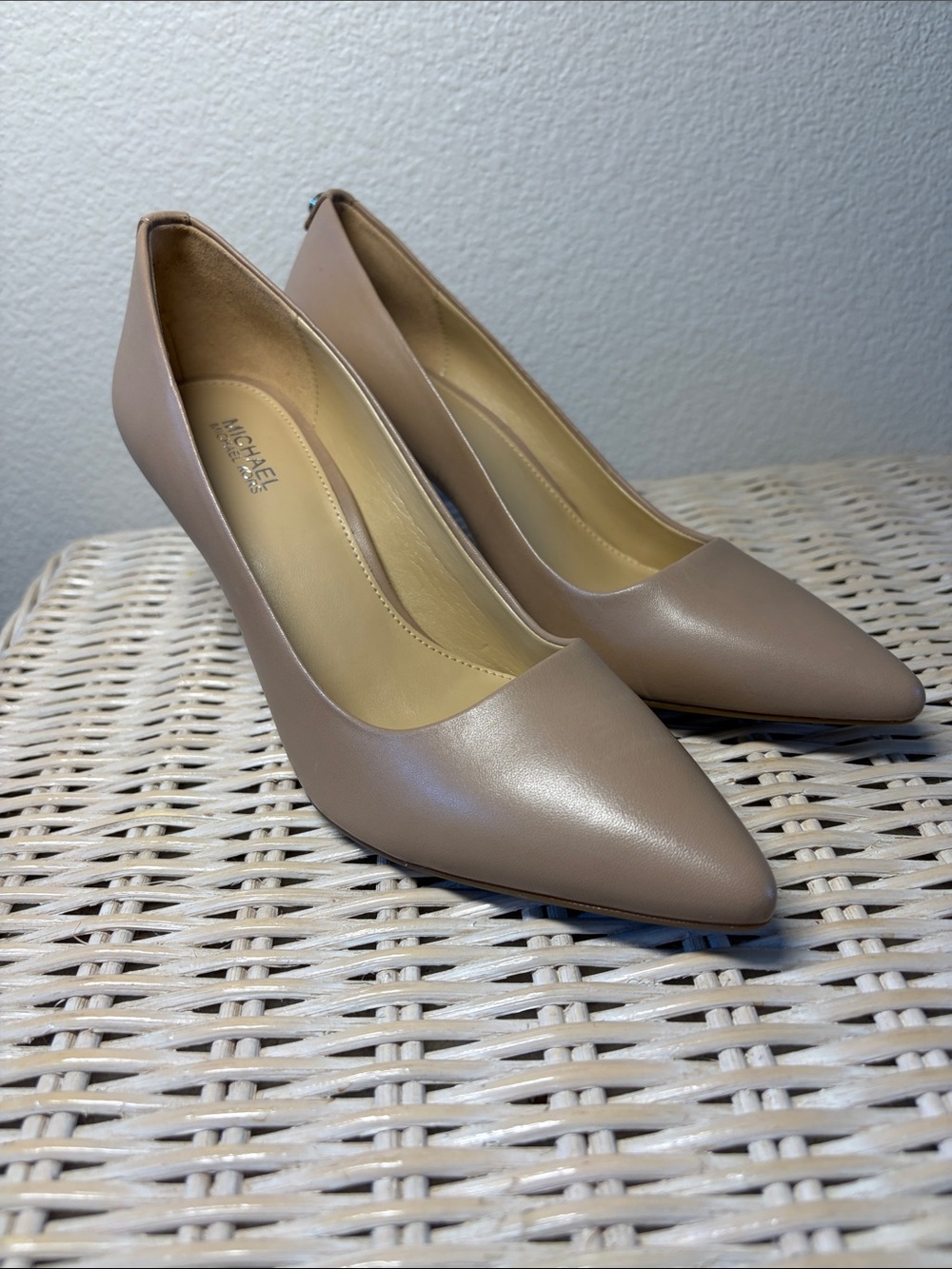 Michael Kors Taupe Pointed-Toe Leather Pumps